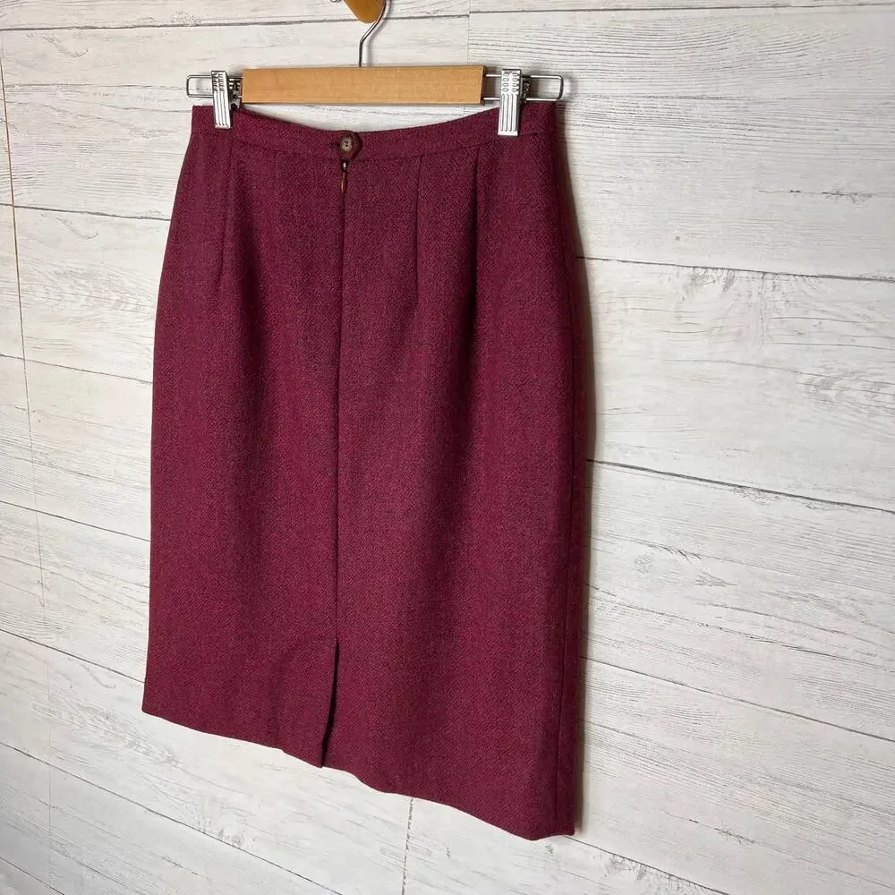 Harve Benard Skirt Womens Size 6 Vintage Red Burgundy Geometric 100% Wool